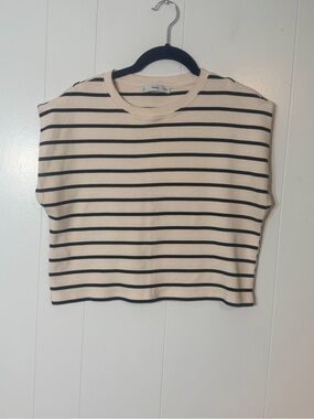 Mango Sleeveless cotton Striped Cropped Top - Cream & Black